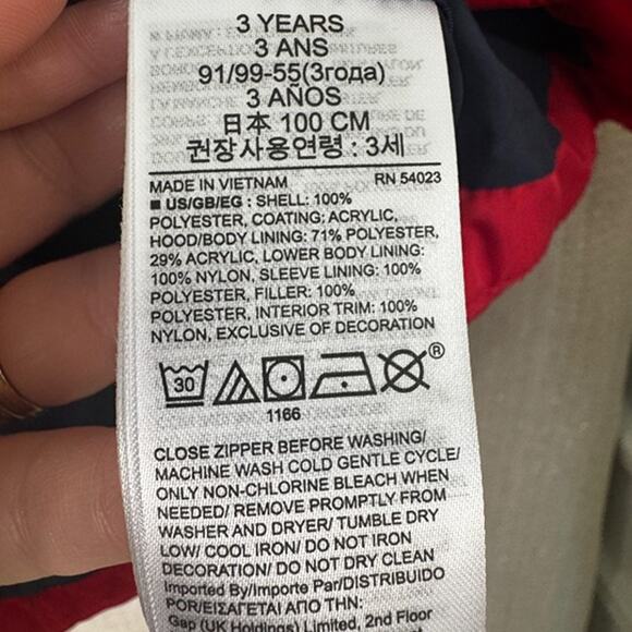 GAP Boys size 3T red puffer ColdControl Max Water Resistant Storm Cuffs Jacket - Picture 8 of 9